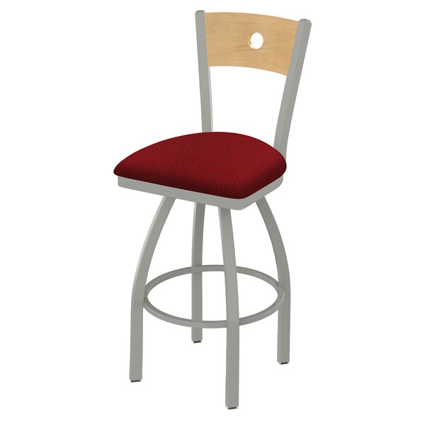 25" Swivel Counter Stool, Nickel Finish, Nat Back, Graph Ruby Seat